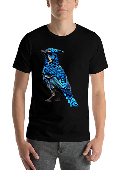 Black T-Shirt with Blue Bird Graphic