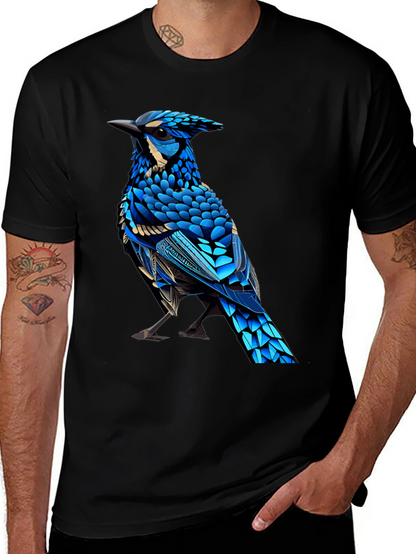 Black T-Shirt with Blue Bird Graphic