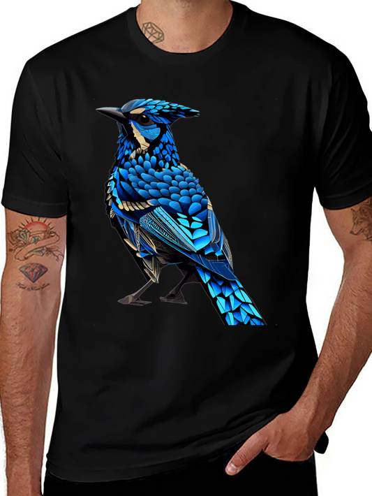 Black T-Shirt with Blue Bird Graphic