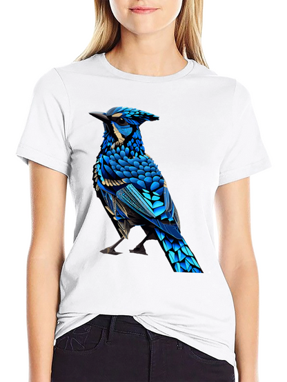 Black T-Shirt with Blue Bird Graphic
