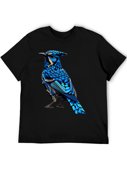 Black T-Shirt with Blue Bird Graphic