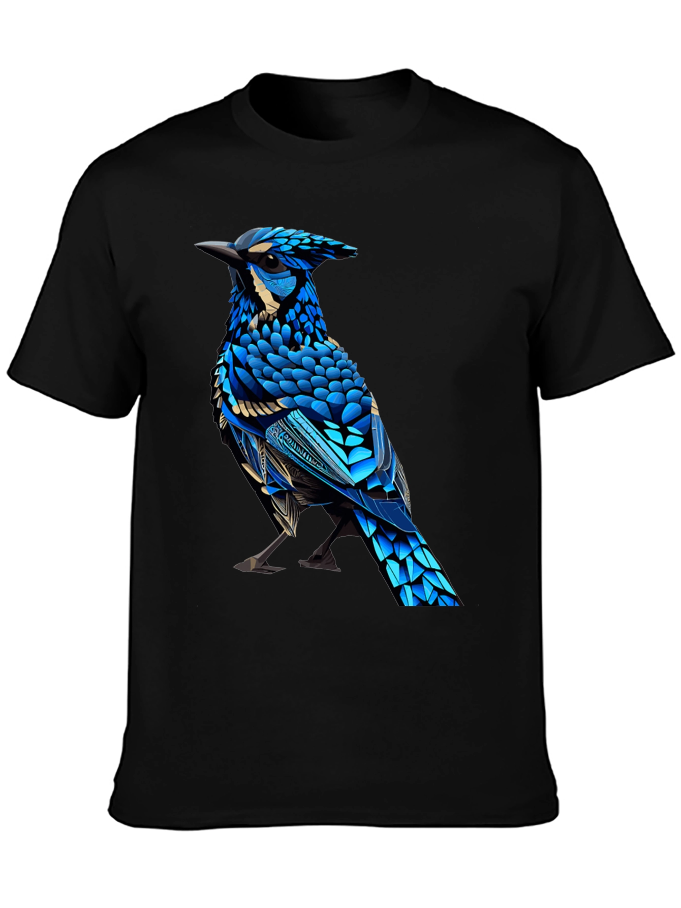 Black T-Shirt with Blue Bird Graphic