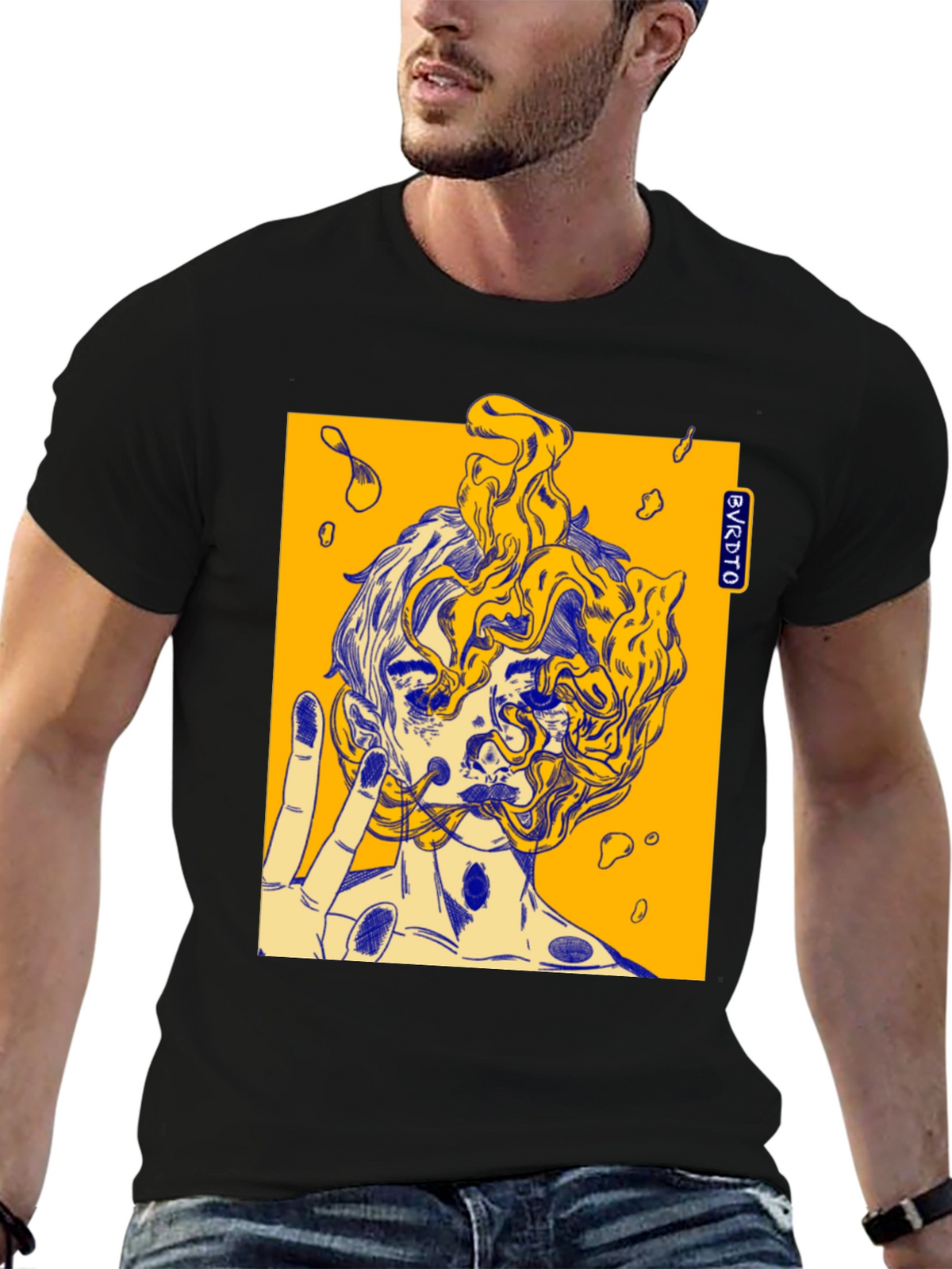 Abstract Graphic Print Black Cotton Tee