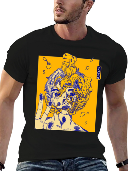 Abstract Graphic Print Black Cotton Tee