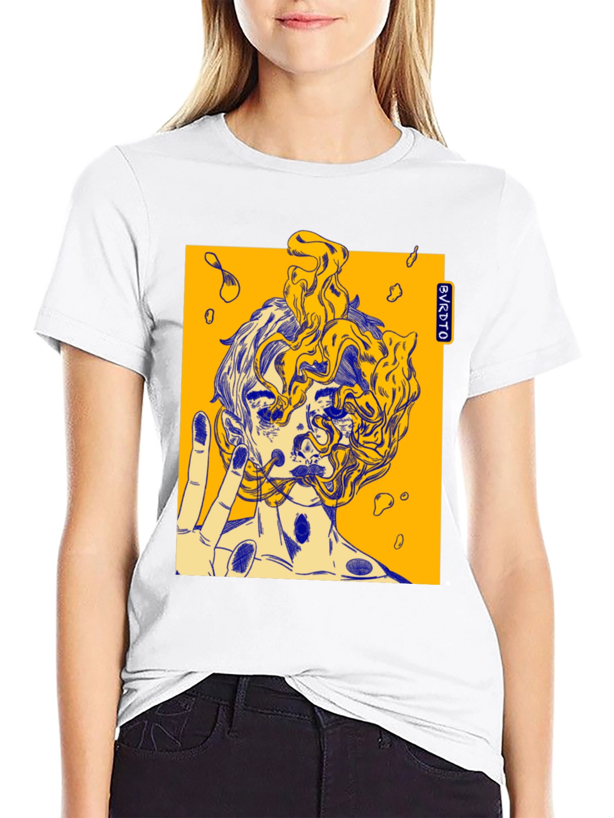 Abstract Graphic Print Black Cotton Tee