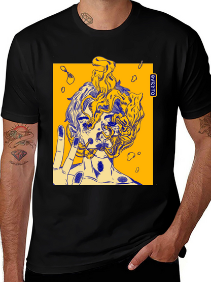 Abstract Graphic Print Black Cotton Tee