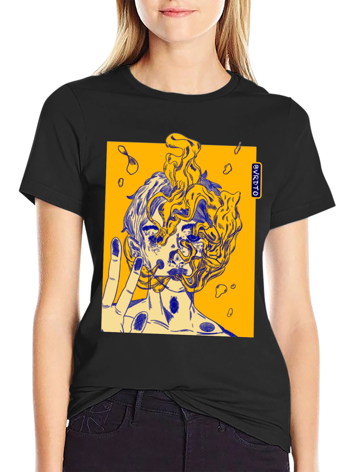 Abstract Graphic Print Black Cotton Tee