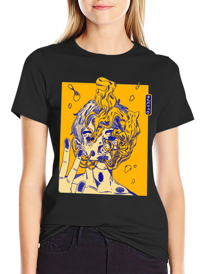 Abstract Graphic Print Black Cotton Tee
