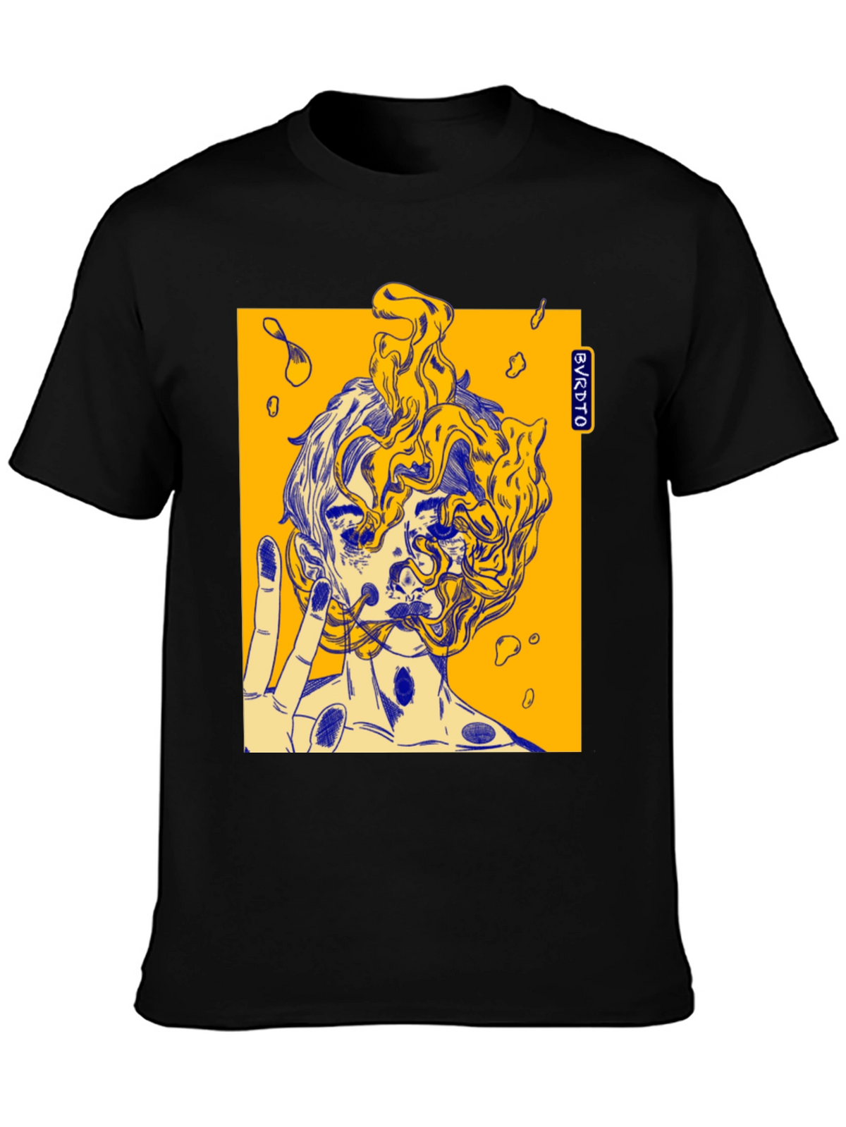 Abstract Graphic Print Black Cotton Tee