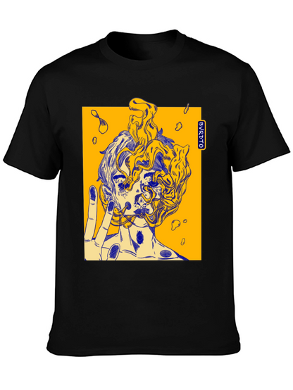 Abstract Graphic Print Black Cotton Tee