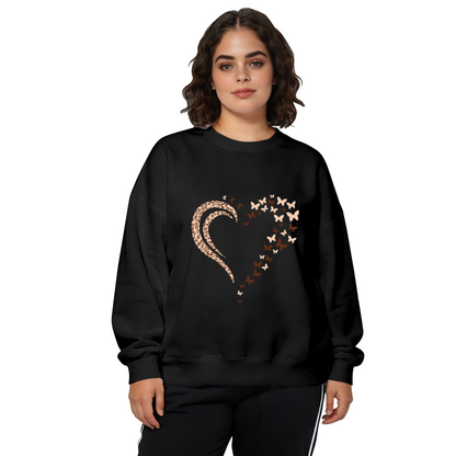 Leopard Heart & Flying Butterflies Crewneck Sweatshirt