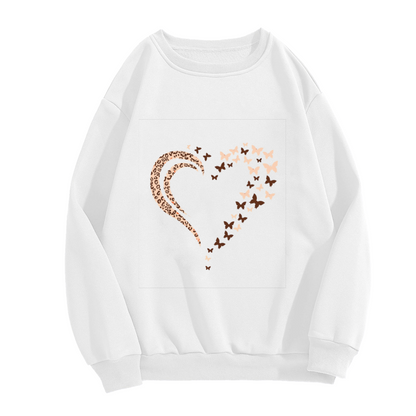 Leopard Heart & Flying Butterflies Crewneck Sweatshirt