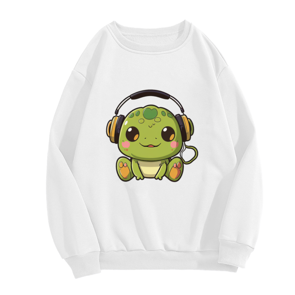 Cute Music Frog Wearing Headphones Cartoon Crewneck Sweatshirt Fun Animal Graphic Pullover