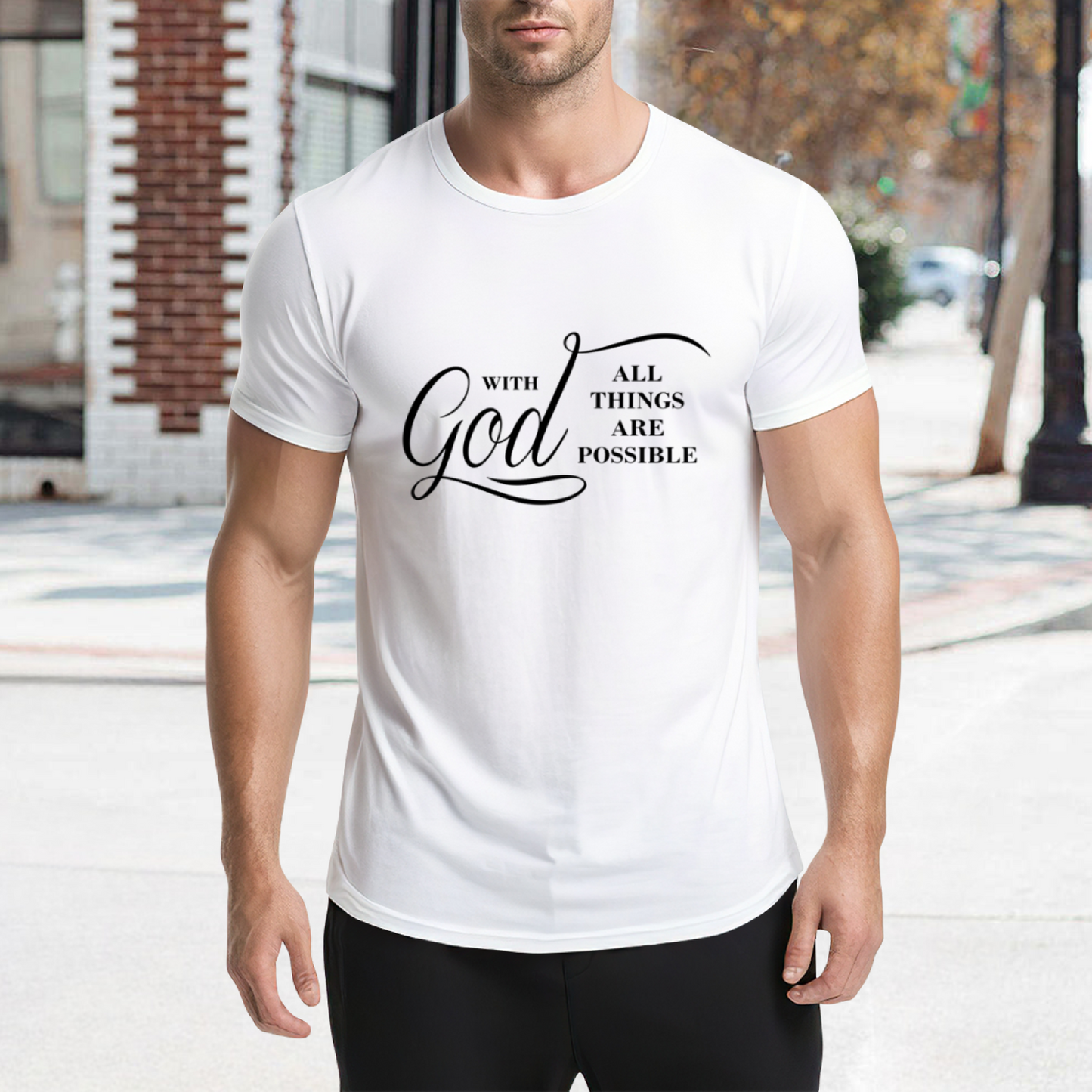 With God All Things Are Possible Clean White Religious Tee