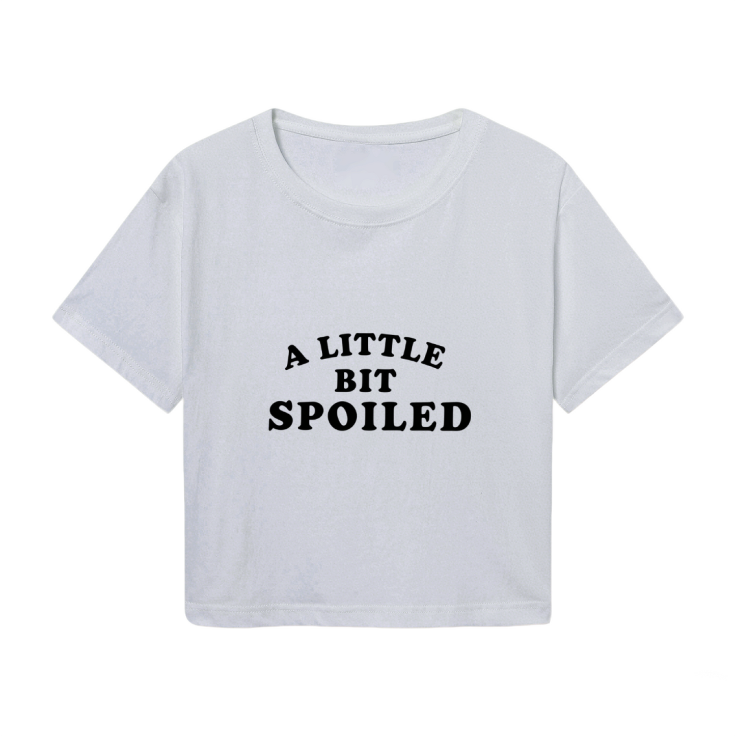 Vintage Gray Crop Top Featuring A Little Bit Spoiled Curved Text