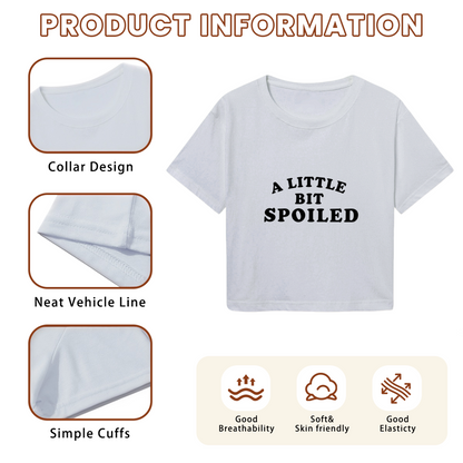 Vintage Gray Crop Top Featuring A Little Bit Spoiled Curved Text