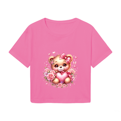 Cute Rose Bear Sweet Pink  Crop Top