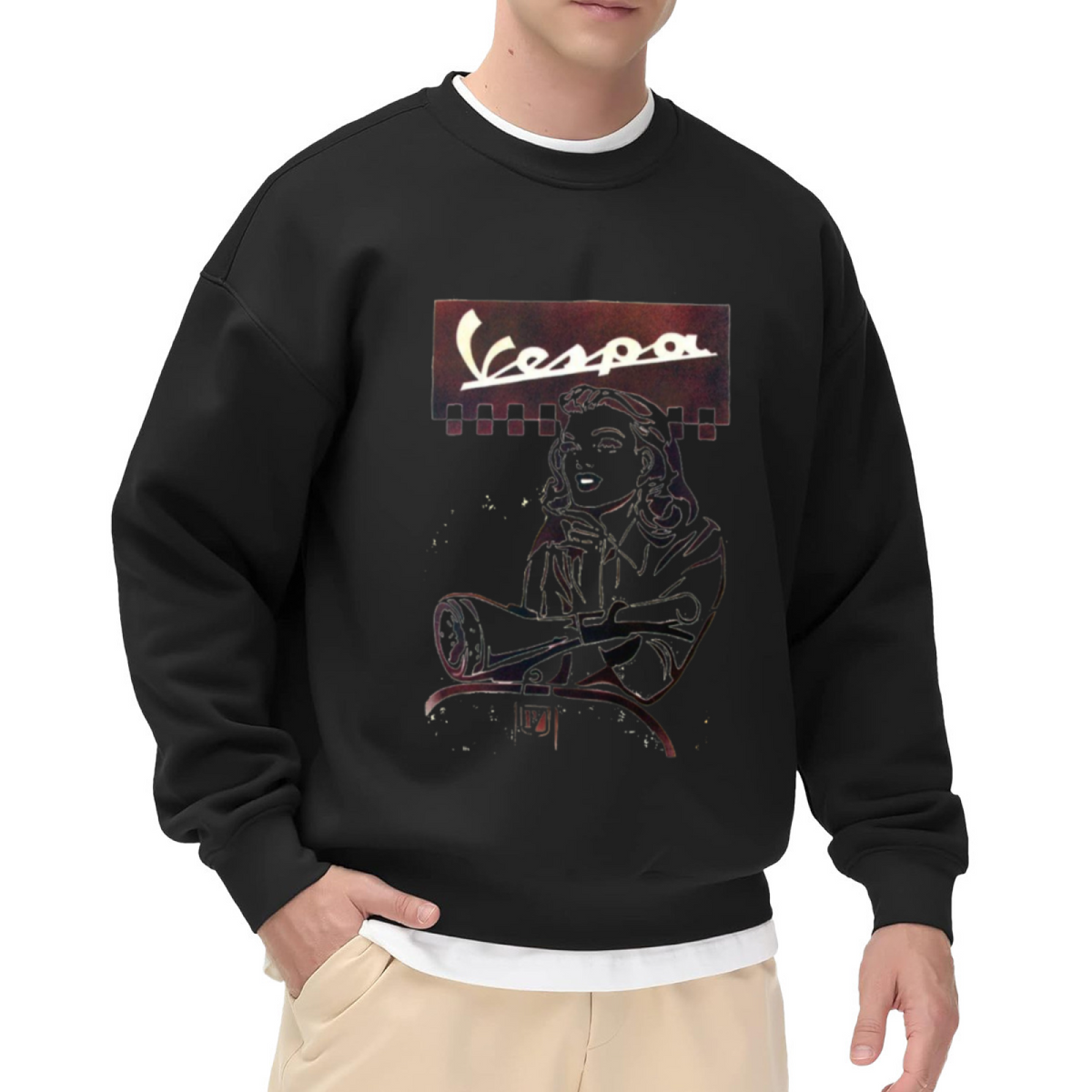 Retro Vespa Vintage Lady Art Crew Neck Sweatshirt