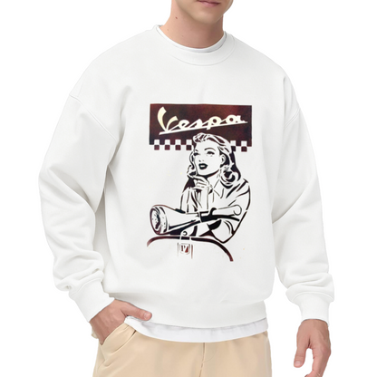 Retro Vespa Vintage Lady Art Crew Neck Sweatshirt