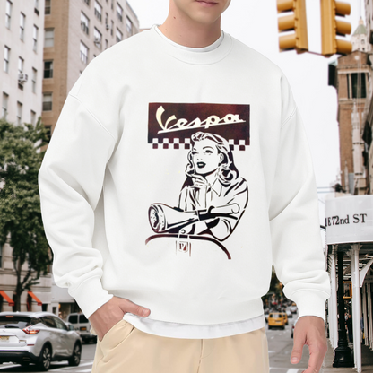 Retro Vespa Vintage Lady Art Crew Neck Sweatshirt