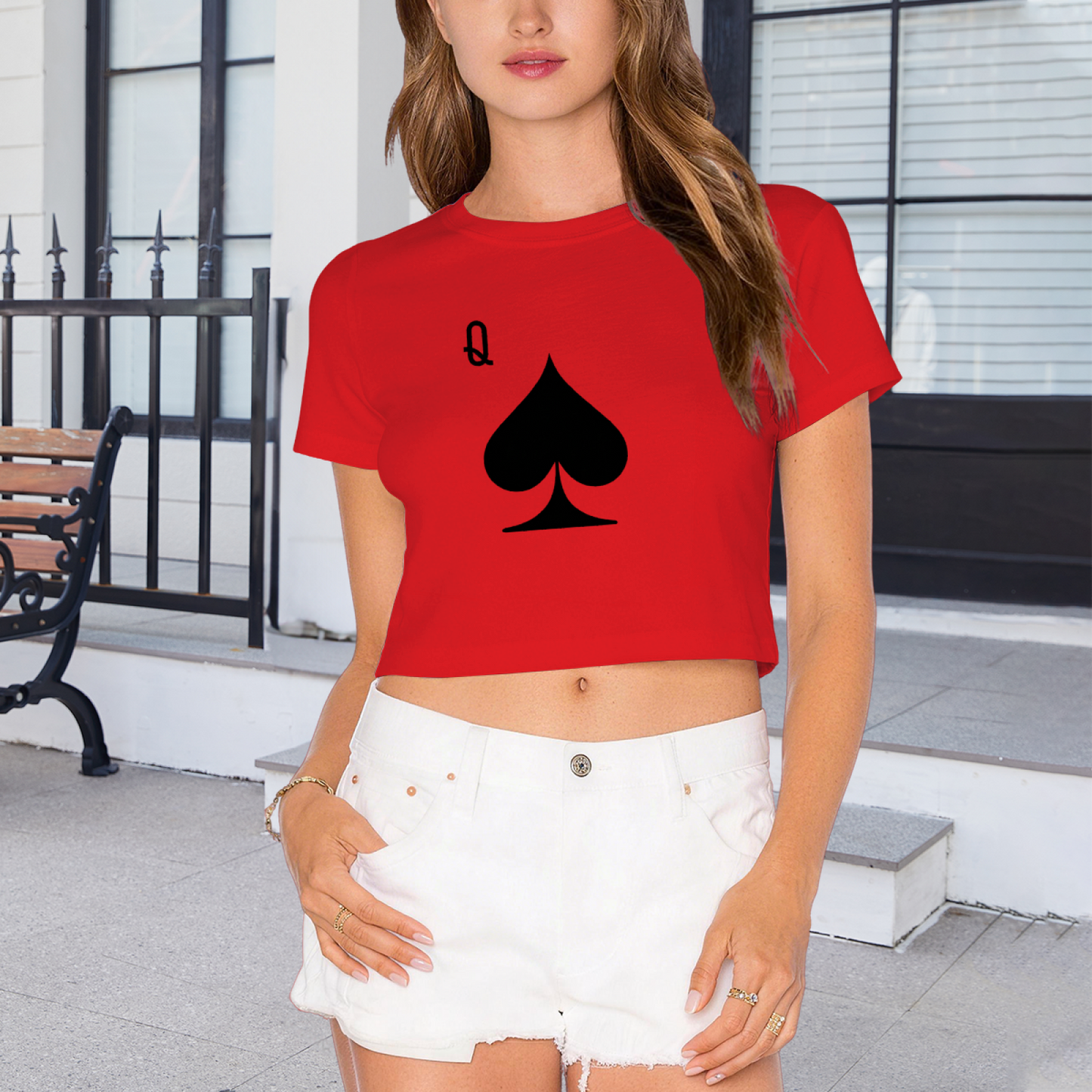 Queen of Spades Retro Poker Red Crop Top
