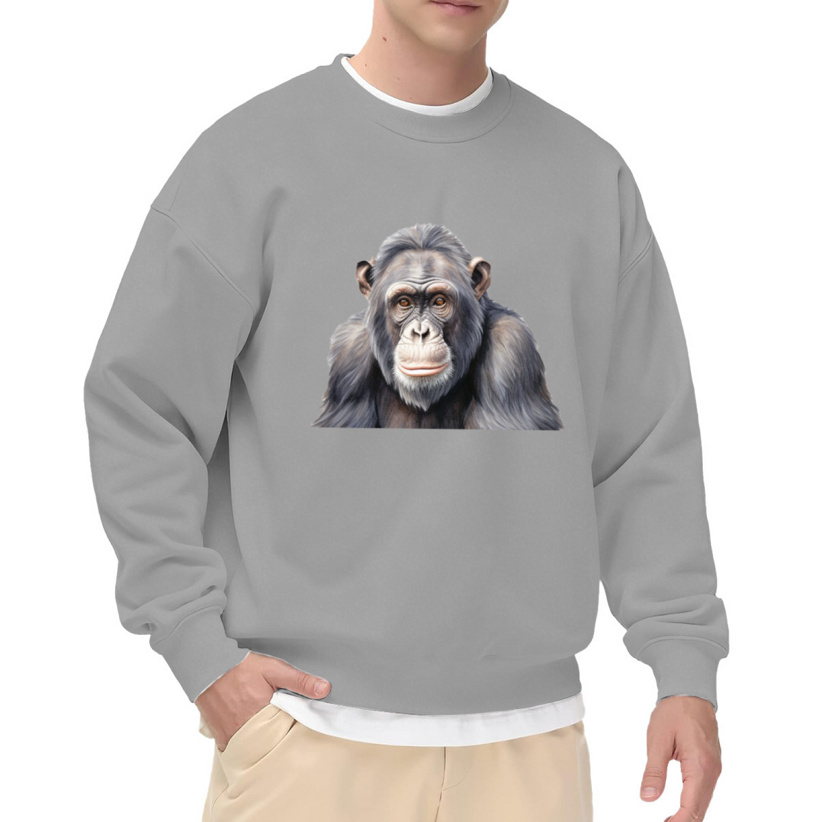 Realistic Chimpanzee Wildlife Animal Art Crew Neck Sweatshirt