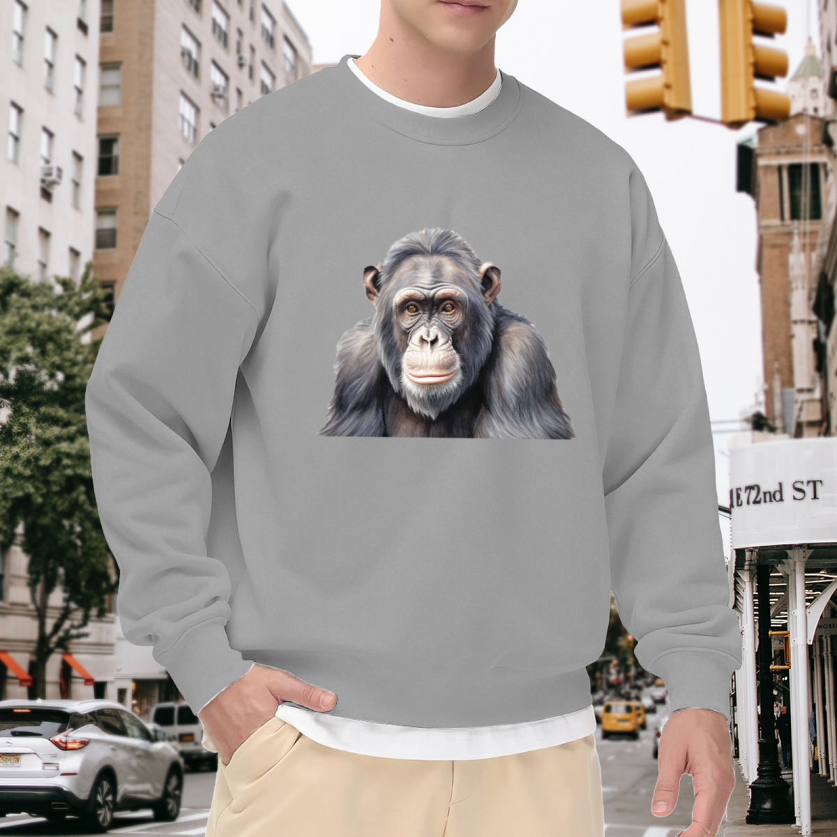 Realistic Chimpanzee Wildlife Animal Art Crew Neck Sweatshirt