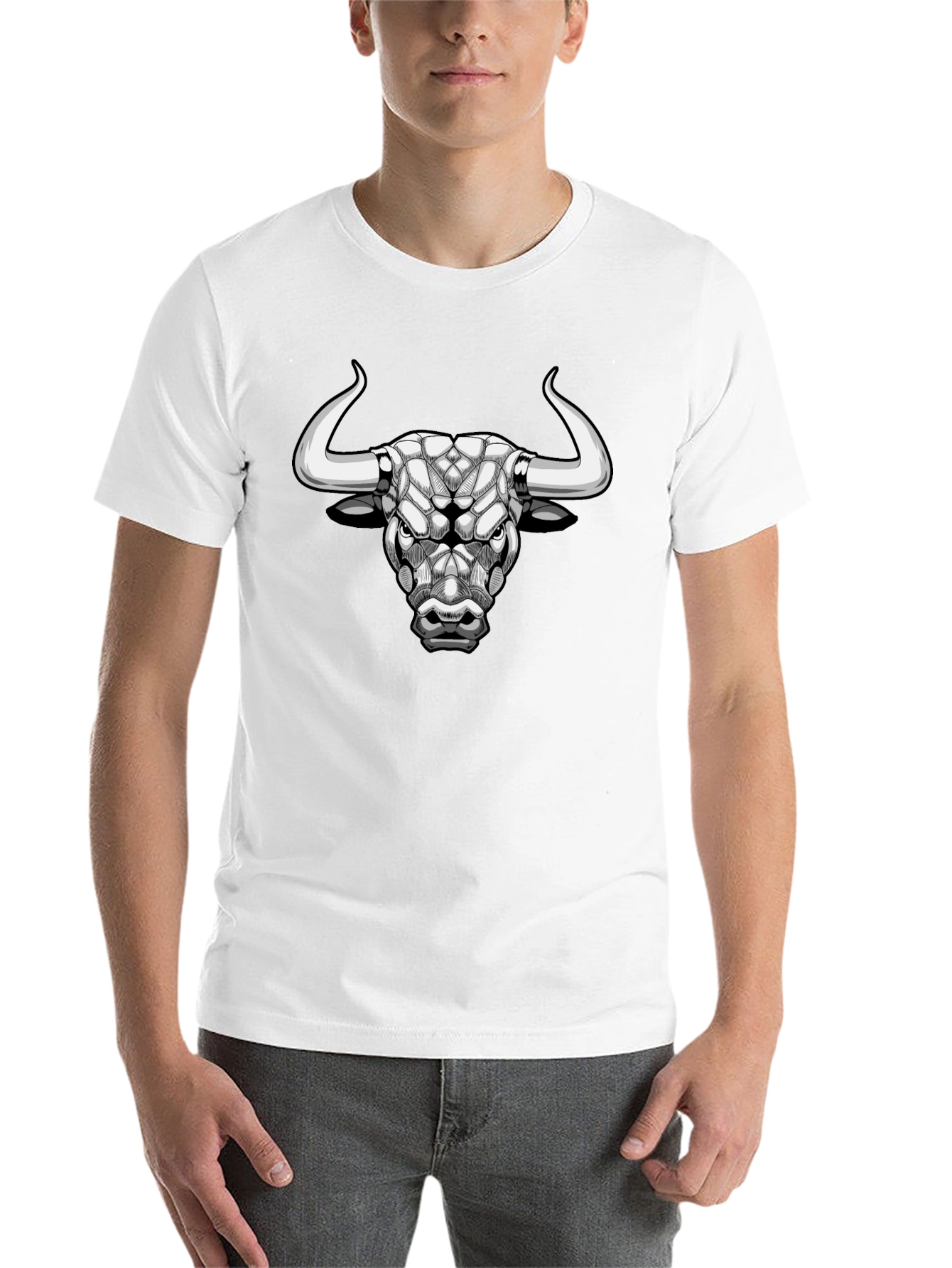 Geometric Bull Graphic Tee - Black