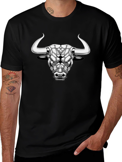 Geometric Bull Graphic Tee - Black