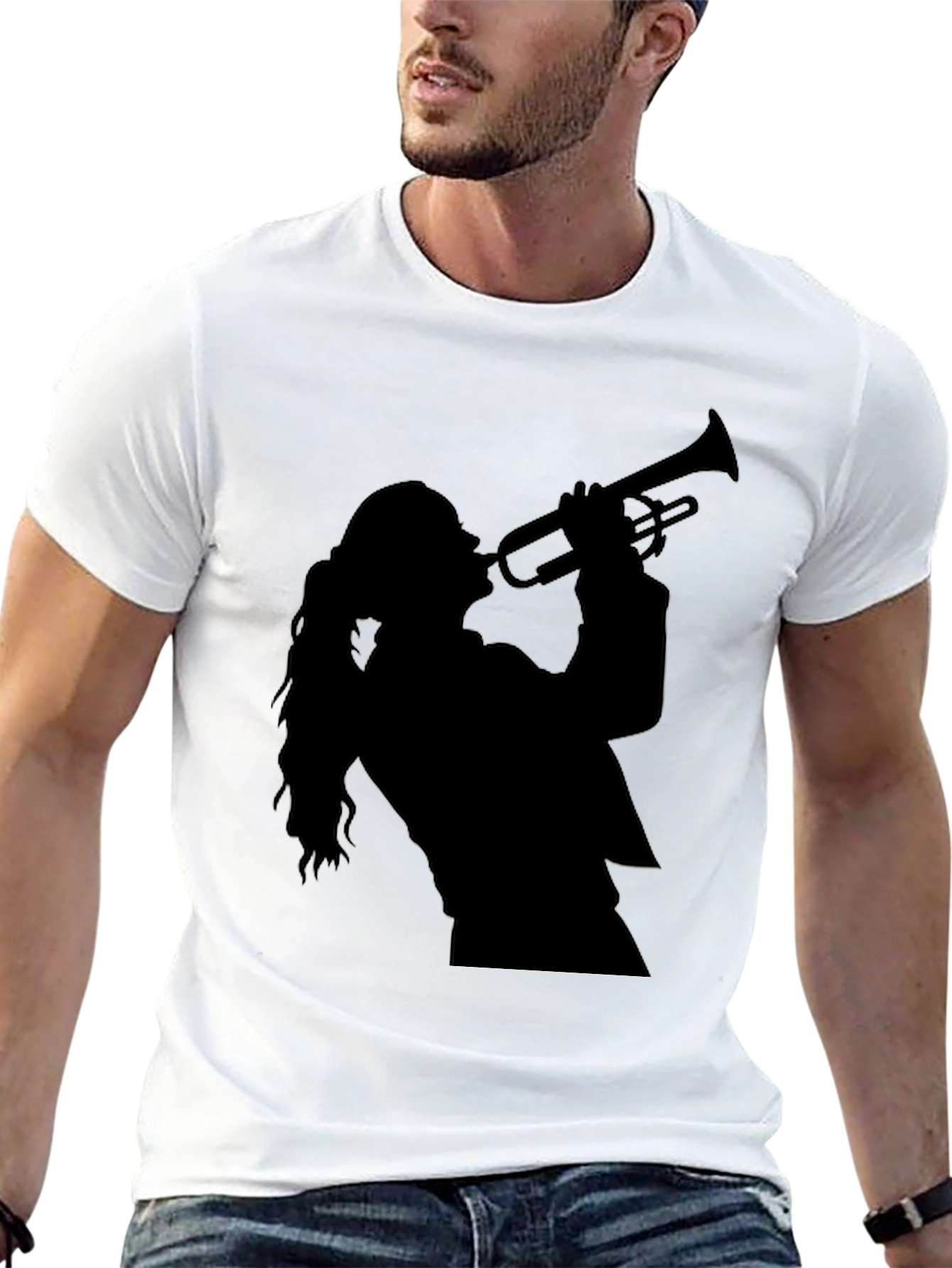Trumpet Player Graphic Tee - Black Cotton