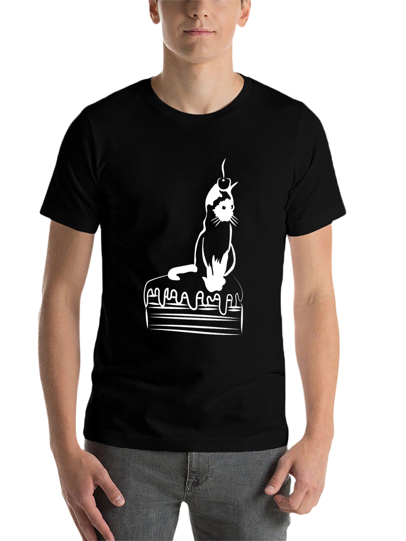 Cat on Cake Graphic Tee - Black T-Shirt
