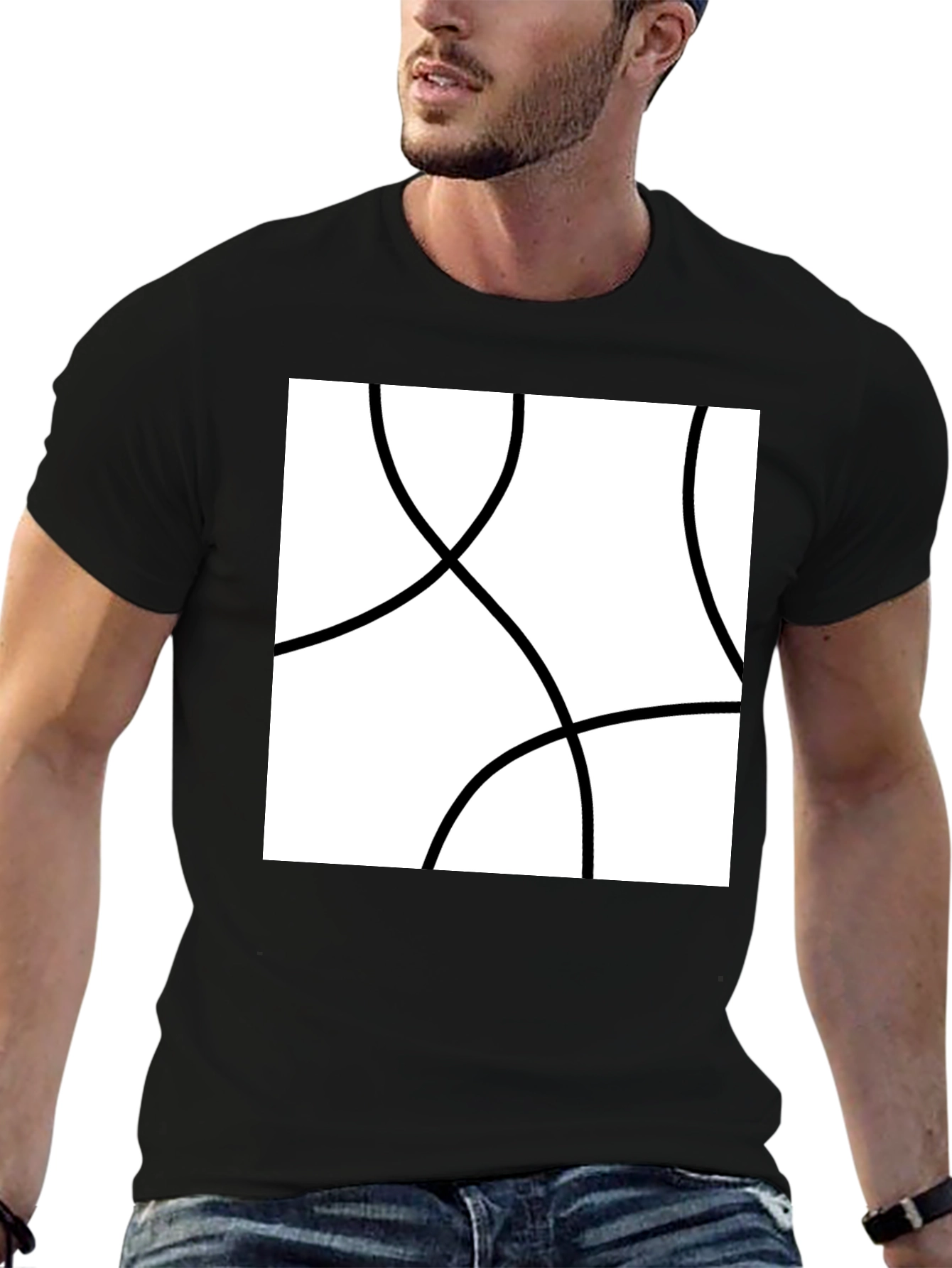 Abstract Circle Graphic Tee - Modern Black T-Shirt