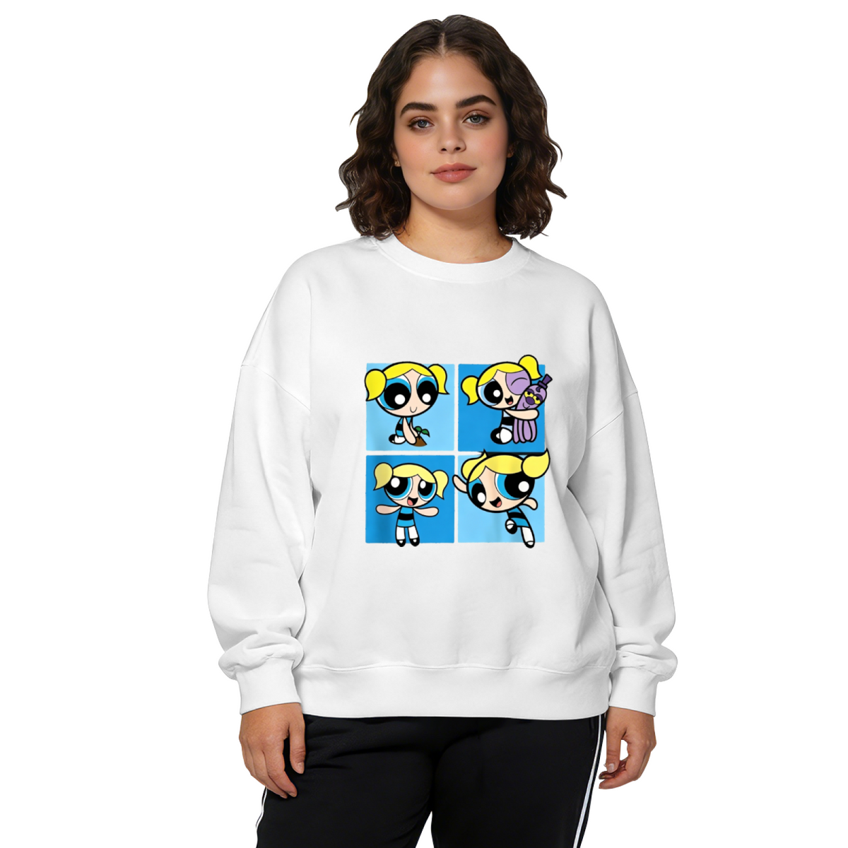 Bubbles Four?Panel Cartoon Character Crewneck Sweatshirt