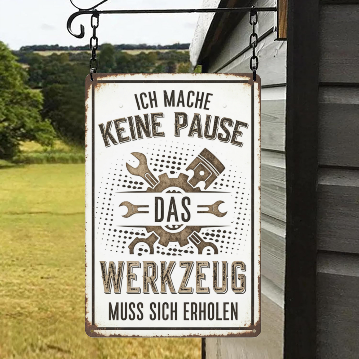 Black Background Mechanic Workshop Vintage Rust Tin Sign