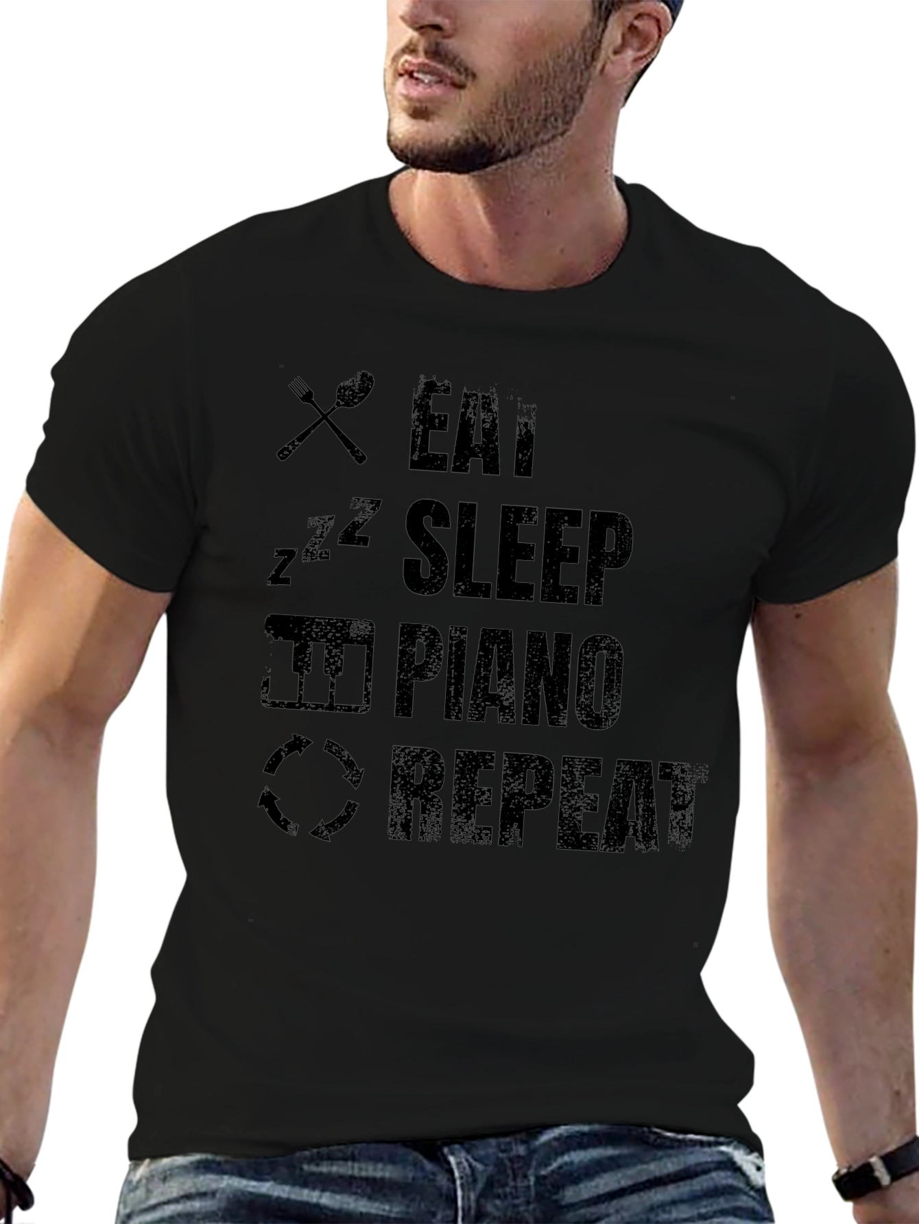 Eat Sleep Piano Repeat Black T-Shirt