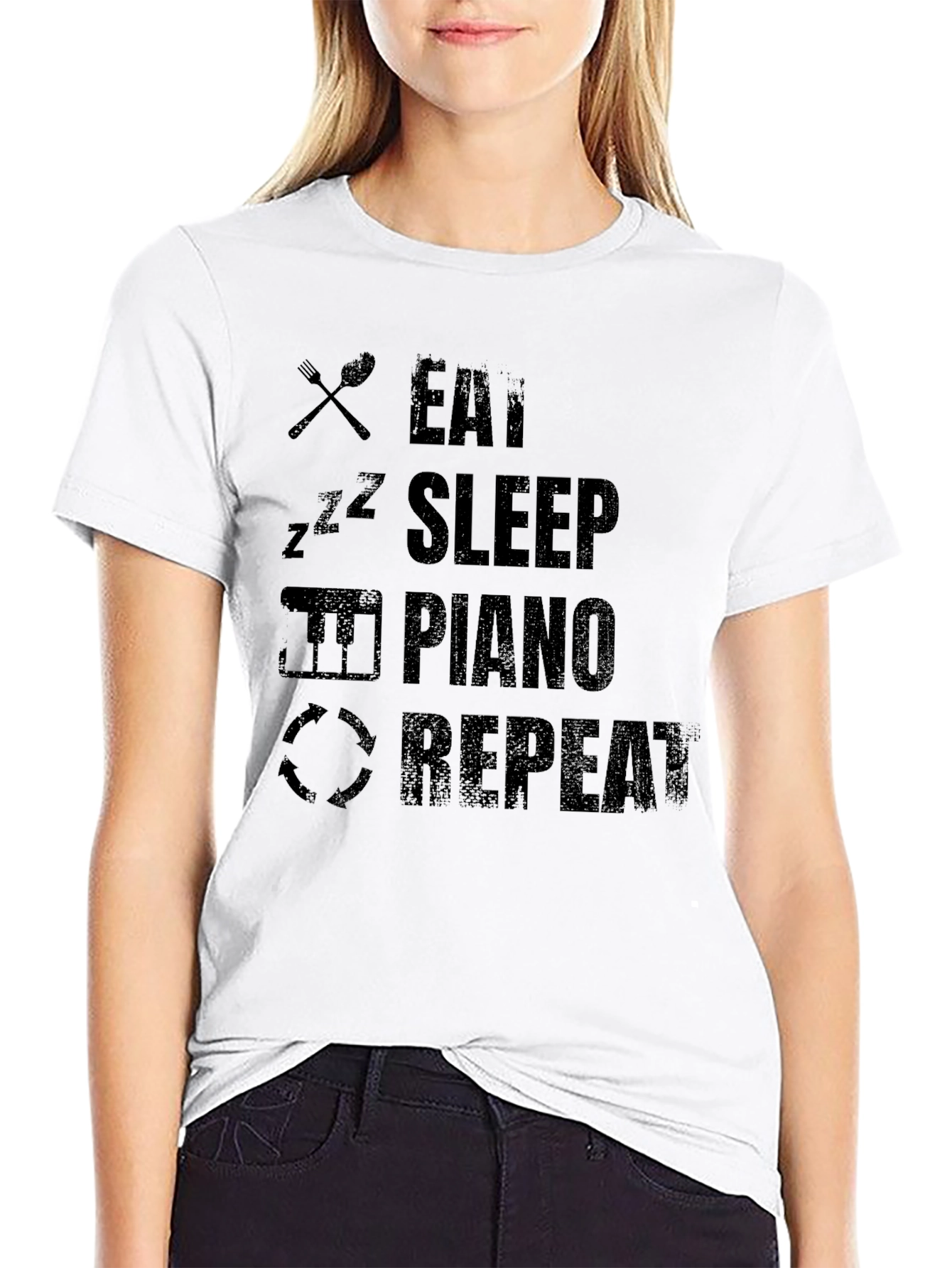 Eat Sleep Piano Repeat Black T-Shirt