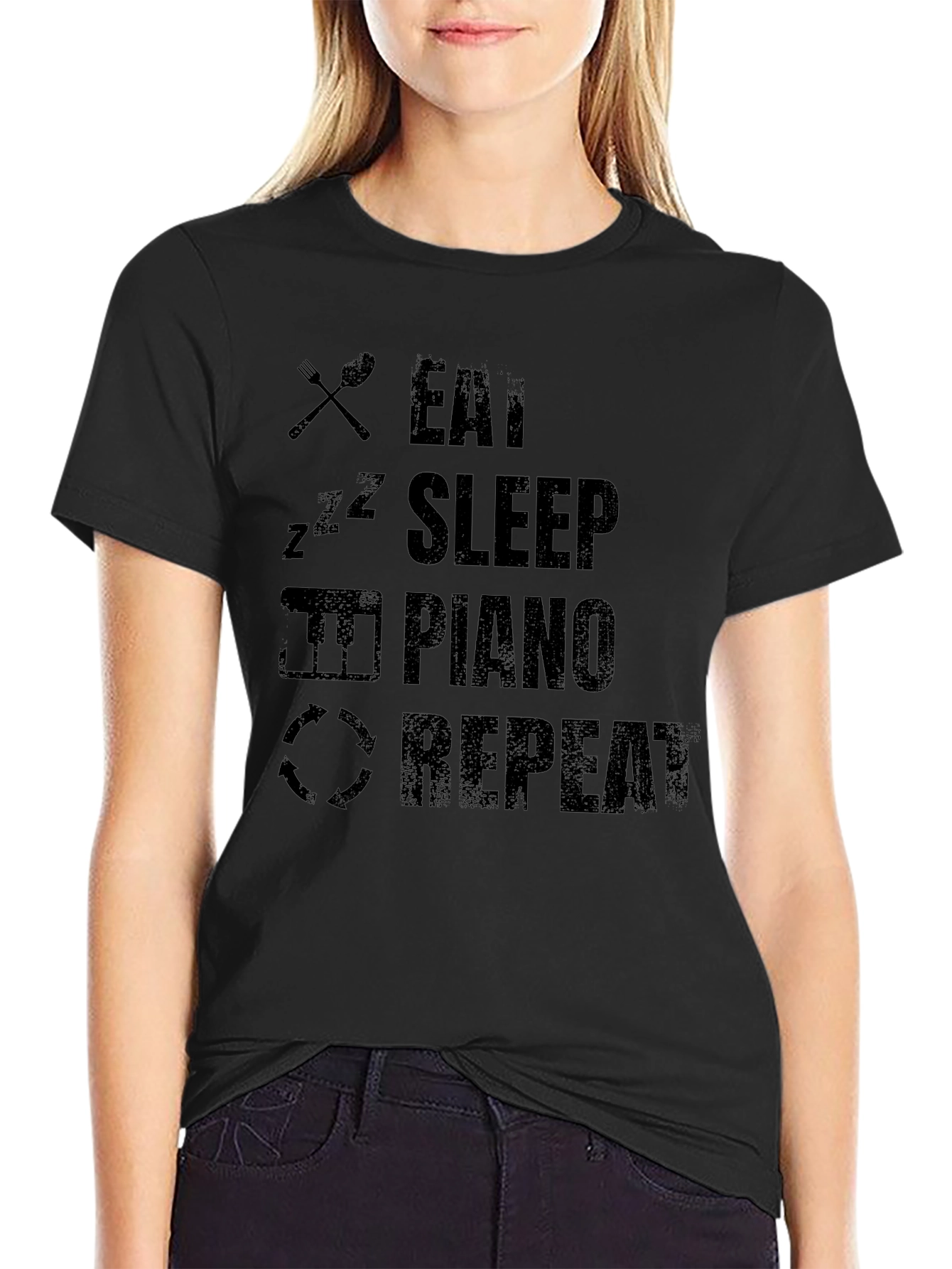 Eat Sleep Piano Repeat Black T-Shirt