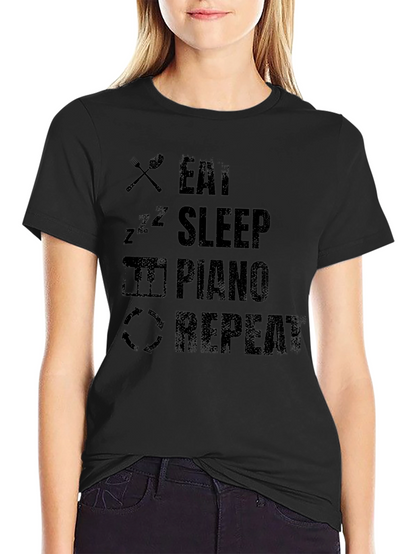 Eat Sleep Piano Repeat Black T-Shirt