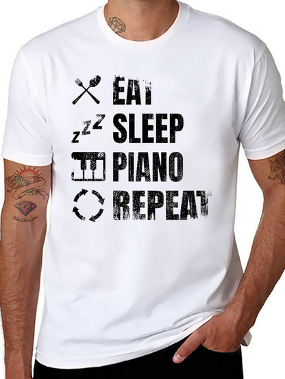 Eat Sleep Piano Repeat Black T-Shirt