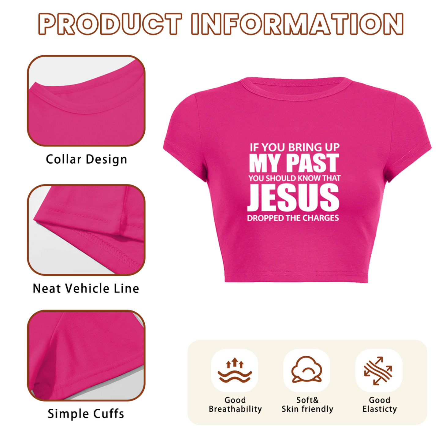 Jesus Dropped The Charges Faith Statement Hot Pink Crop Top