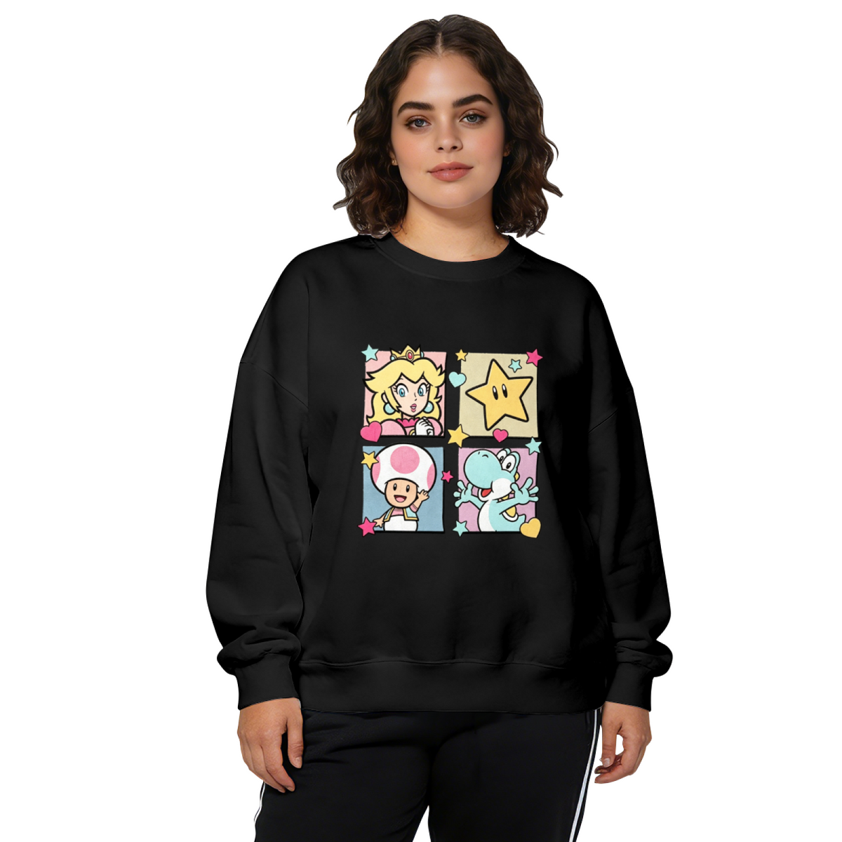 Retro Game Character Quad Art Panel Crewneck Sweatshirt
