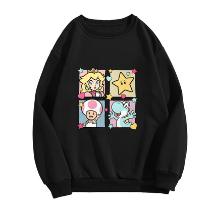 Retro Game Character Quad Art Panel Crewneck Sweatshirt