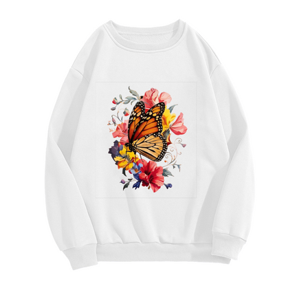 Vivid Monarch Butterfly With Wild Blooms Crewneck Sweatshirt
