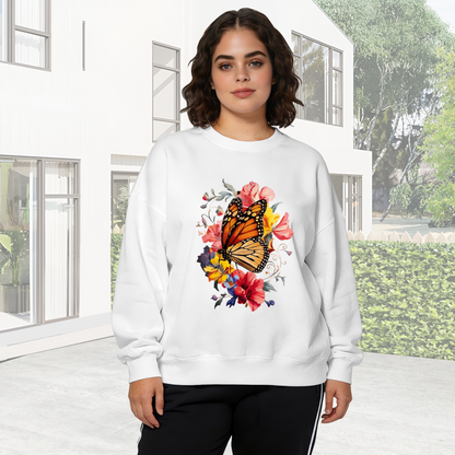 Vivid Monarch Butterfly With Wild Blooms Crewneck Sweatshirt