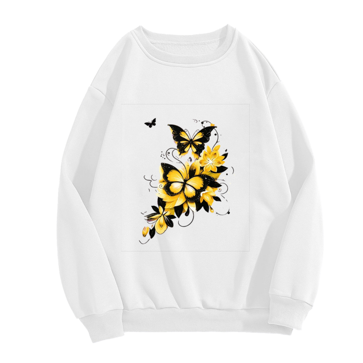 Bright Yellow Black Butterfly Floral Aesthetic Crewneck Sweatshirt