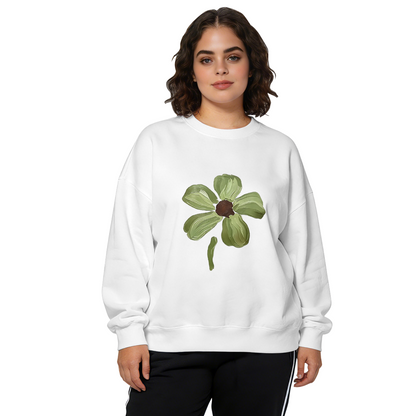 Artistic Hand?Painted Green Flower Casual Crewneck Sweatshirt