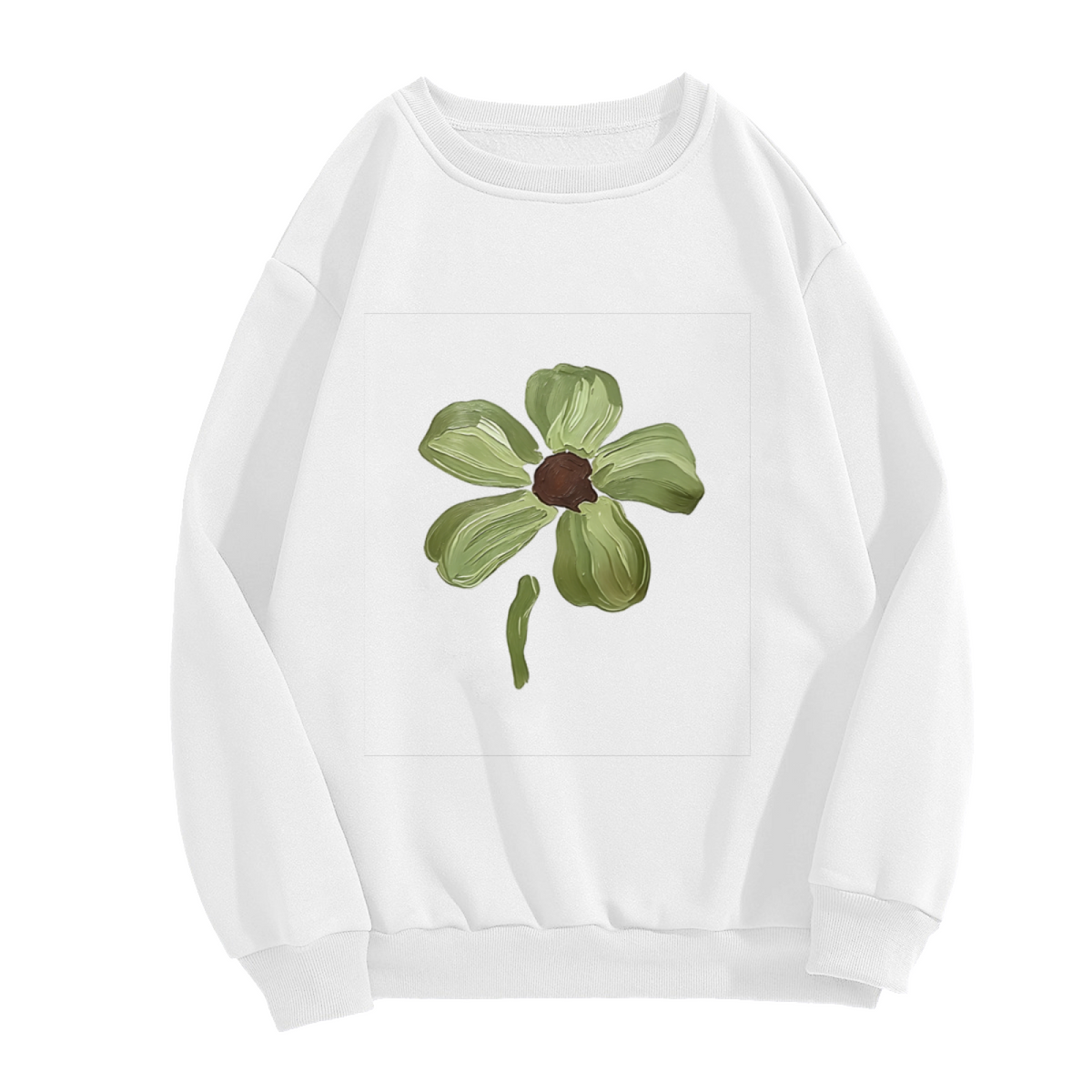 Artistic Hand?Painted Green Flower Casual Crewneck Sweatshirt