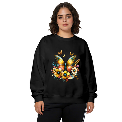 Gorgeous Golden Butterfly Floral Black Crewneck Sweatshirt