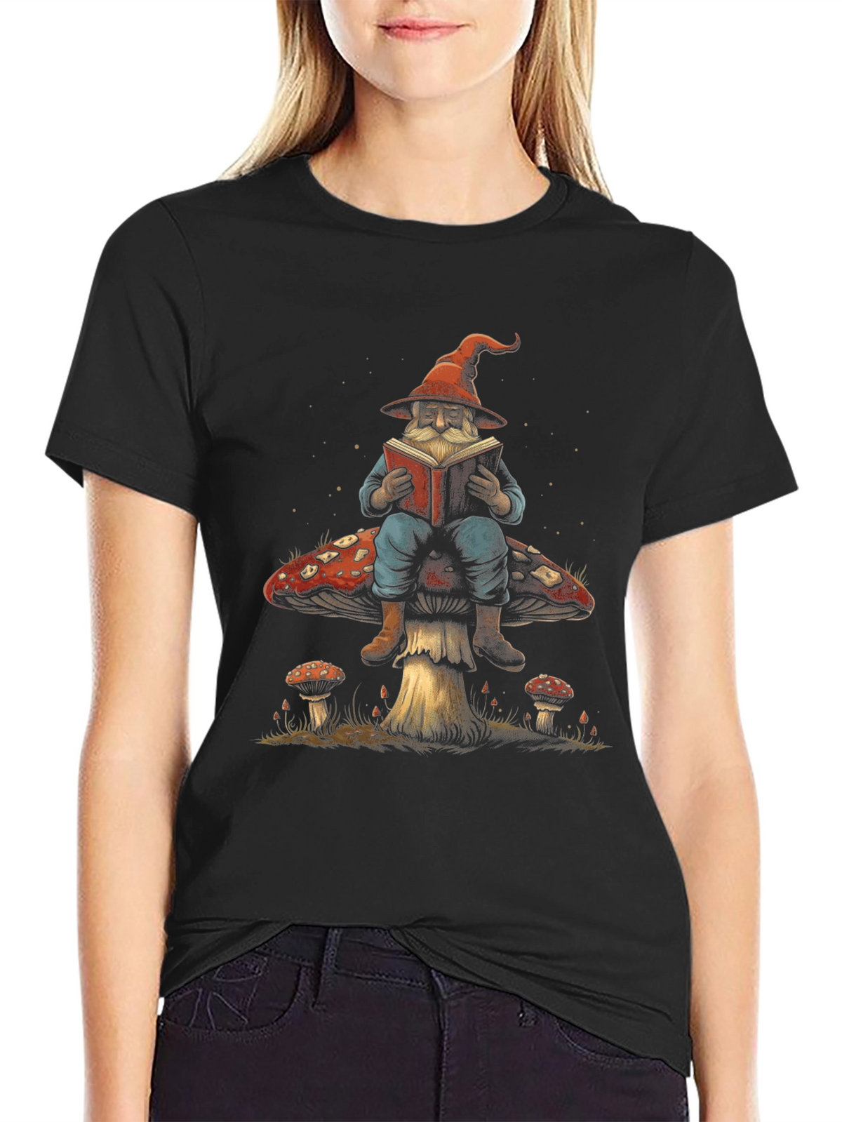 Wizard on Mushroom T-Shirt - Whimsical Design