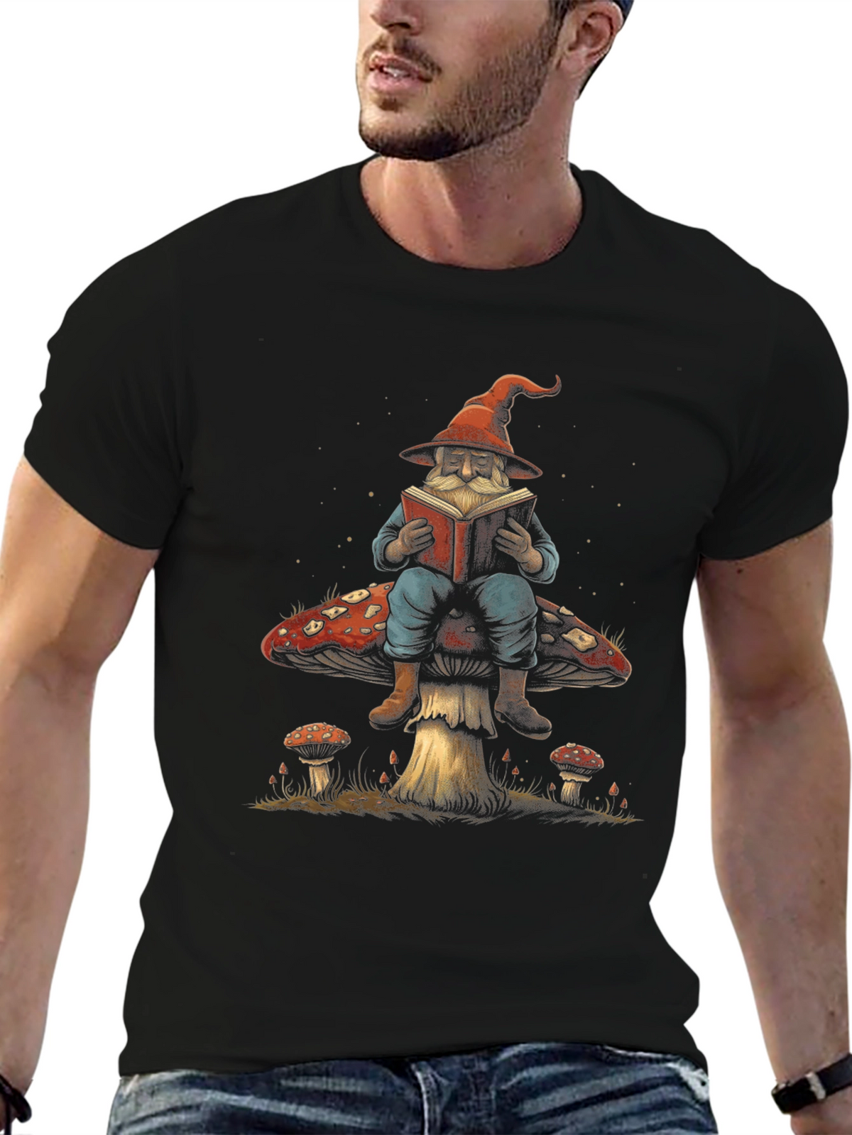 Wizard on Mushroom T-Shirt - Whimsical Design